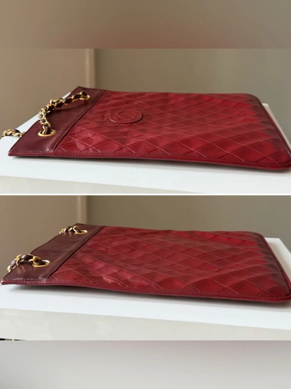 Chanel Vintage Two-Tone Lambskin Tote | Gold Hardware - Burgundy